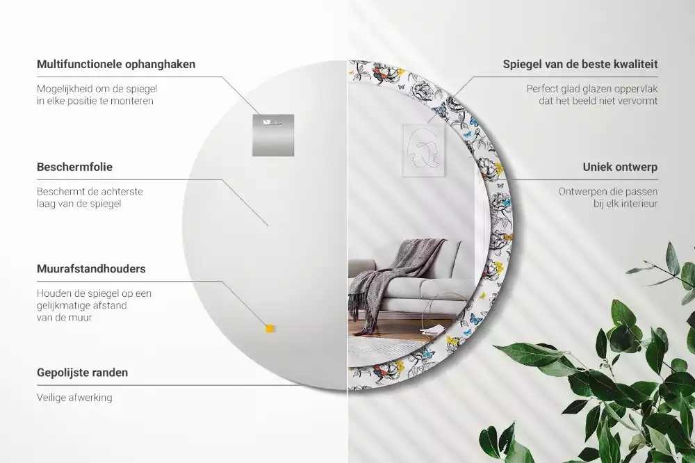 Kerek dísztükör Színes pillangók