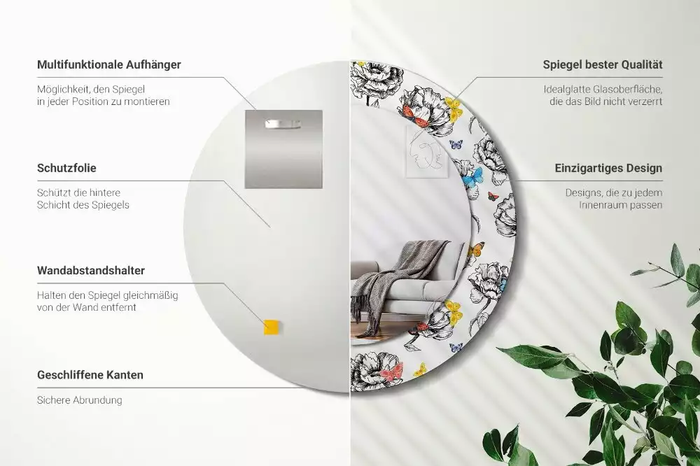 Kerek dísztükör Színes pillangók