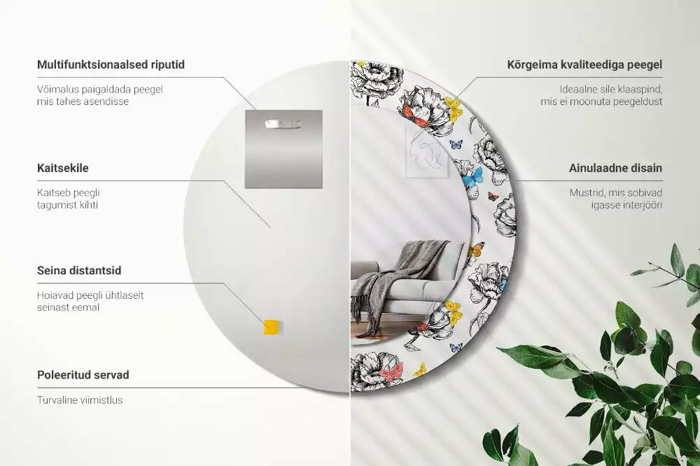 Kerek dísztükör Színes pillangók