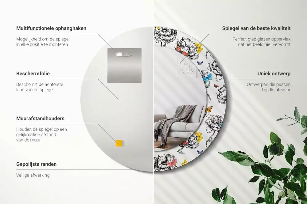 Kerek dísztükör Színes pillangók