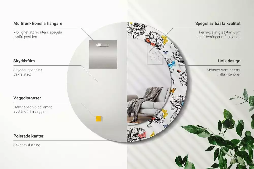 Kerek dísztükör Színes pillangók