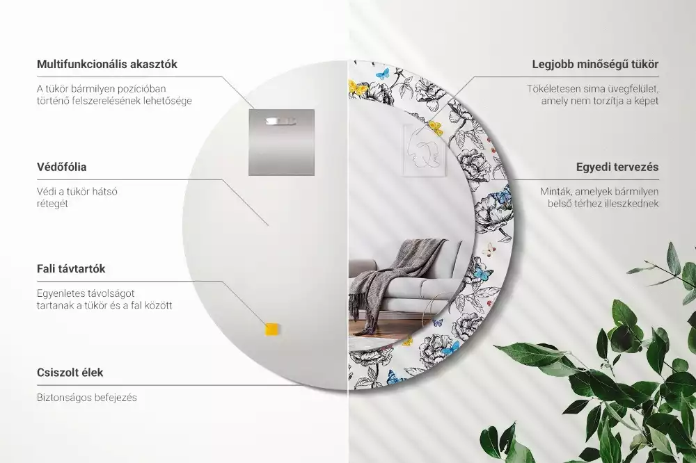 Kerek dísztükör Színes pillangók