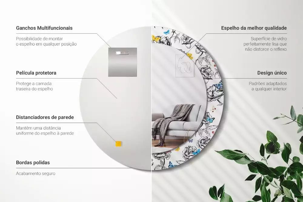 Kerek dísztükör Színes pillangók