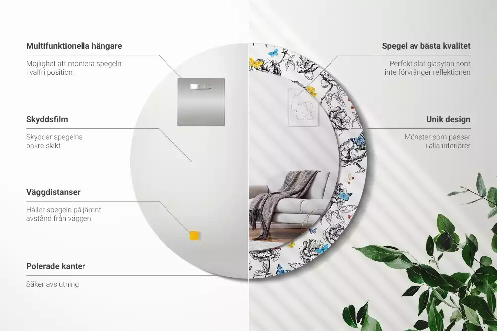 Kerek dísztükör Színes pillangók