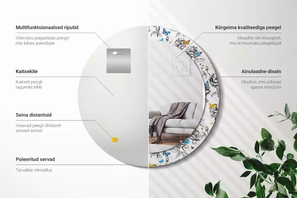 Kerek dísztükör Színes pillangók