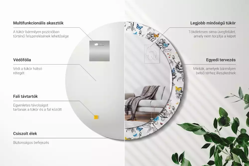 Kerek dísztükör Színes pillangók