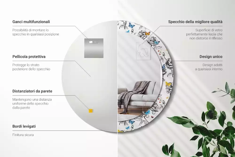 Kerek dísztükör Színes pillangók