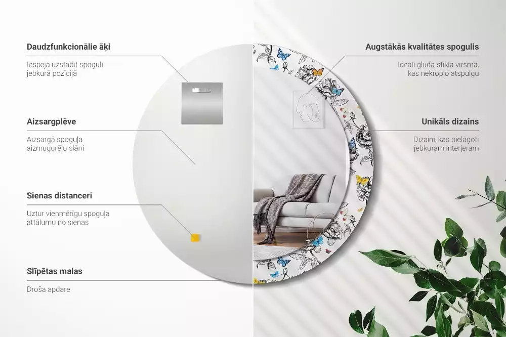 Kerek dísztükör Színes pillangók