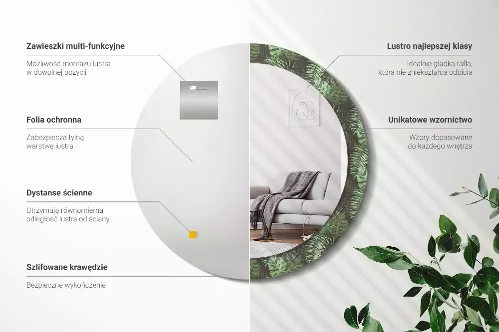 Kerek díszes tükör Trópusi levelek