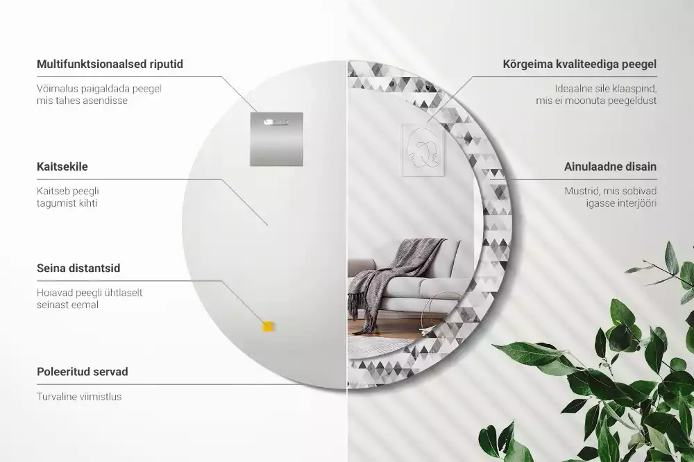 Kerek dísztükör Háromszögek