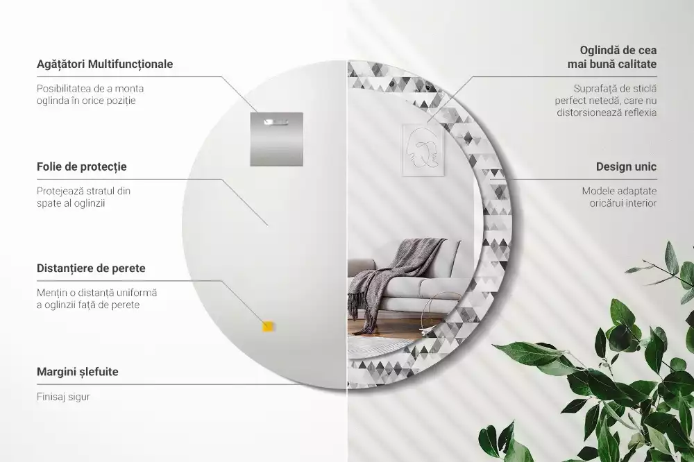 Kerek dísztükör Háromszögek