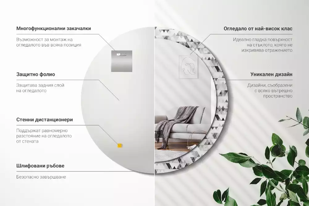 Kerek dísztükör Háromszögek