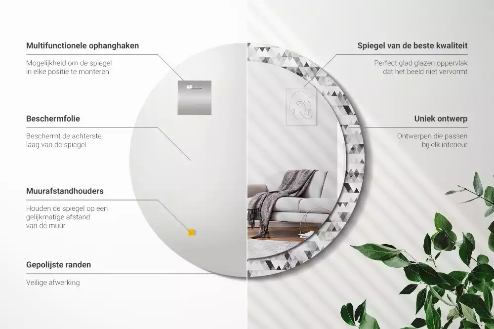 Kerek dísztükör Háromszögek