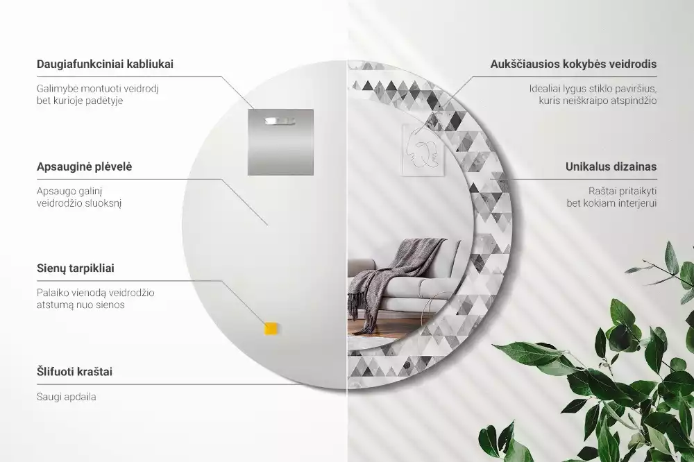 Kerek dísztükör Háromszögek