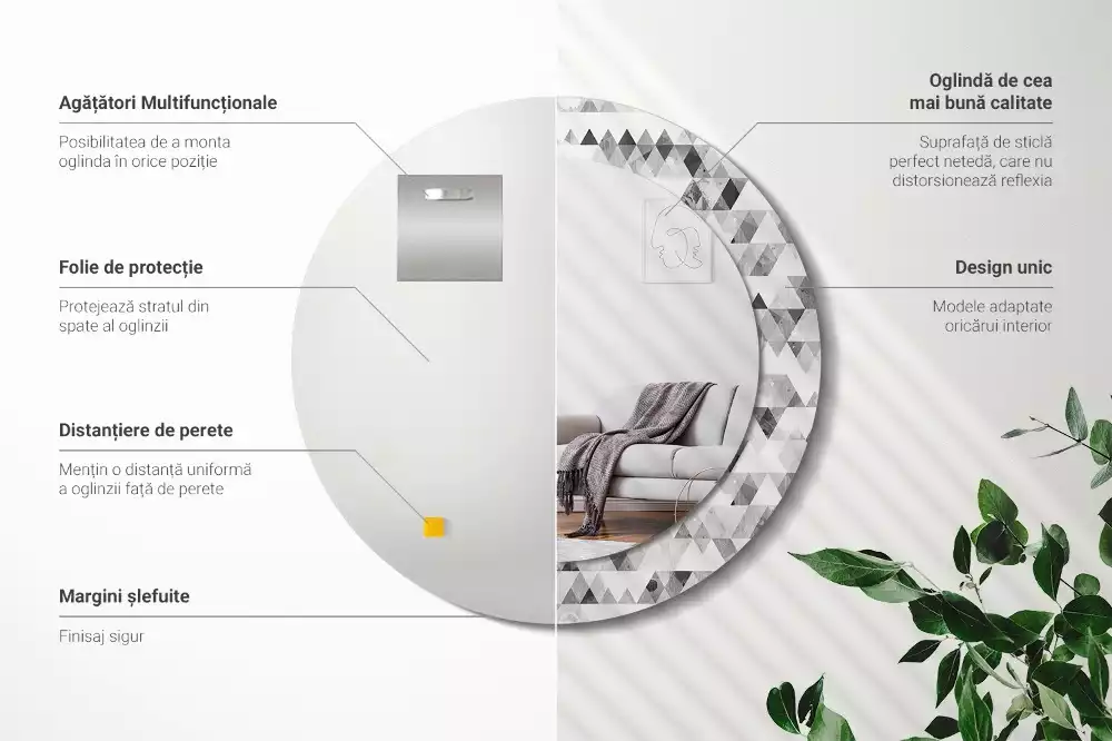 Kerek dísztükör Háromszögek