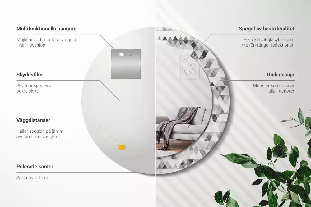 Kerek dísztükör Háromszögek