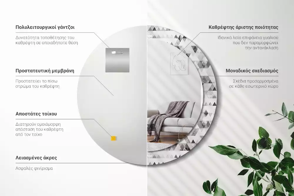 Kerek dísztükör Háromszögek