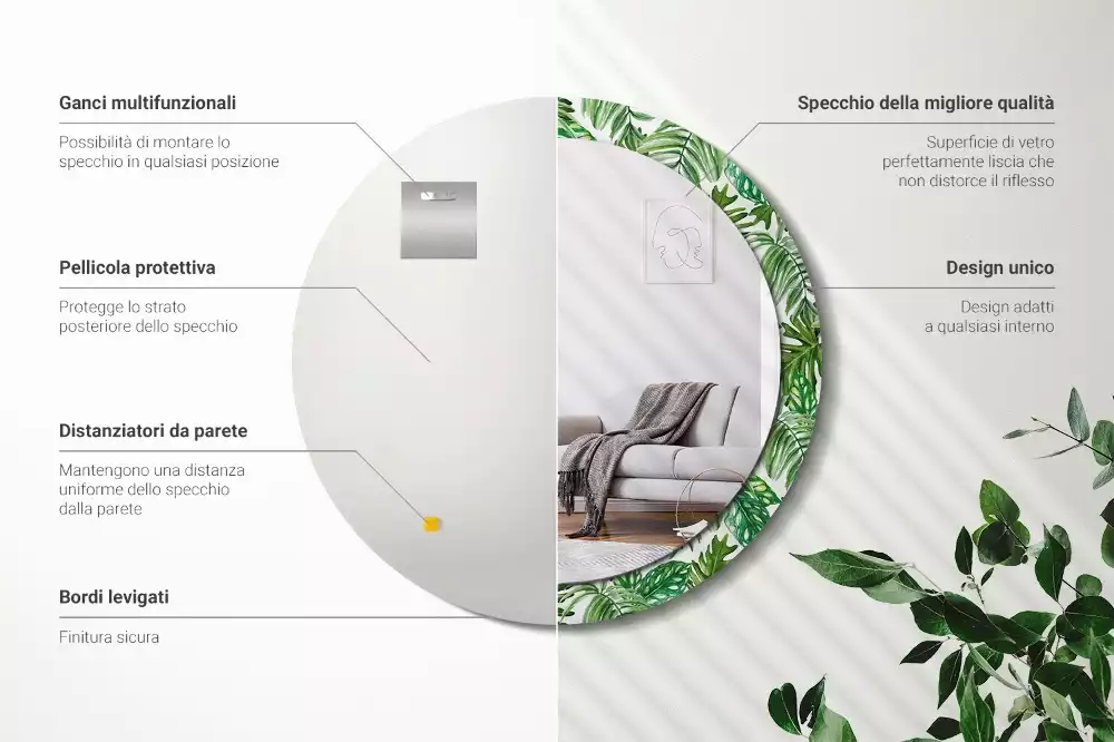 Kerek díszes tükör Dzsungel levelei