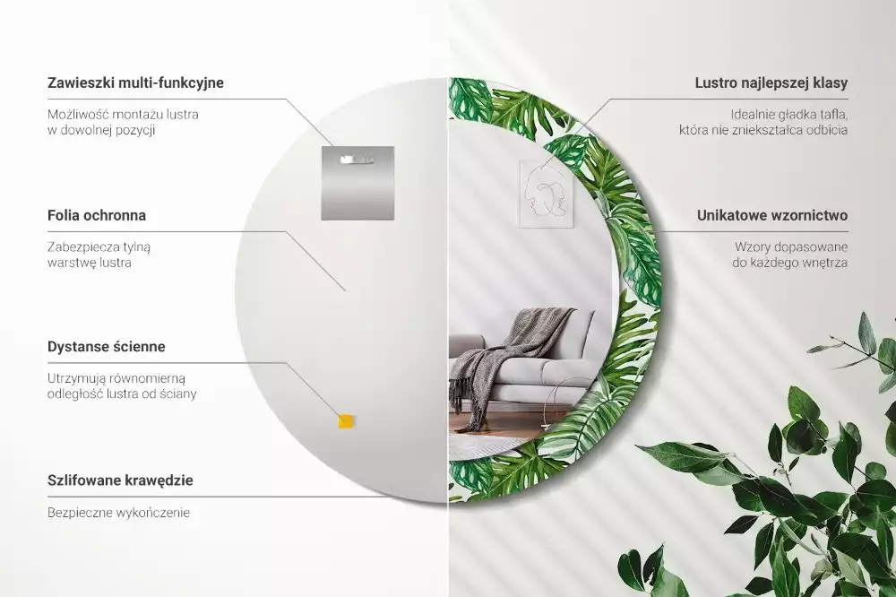 Kerek díszes tükör Dzsungel levelei