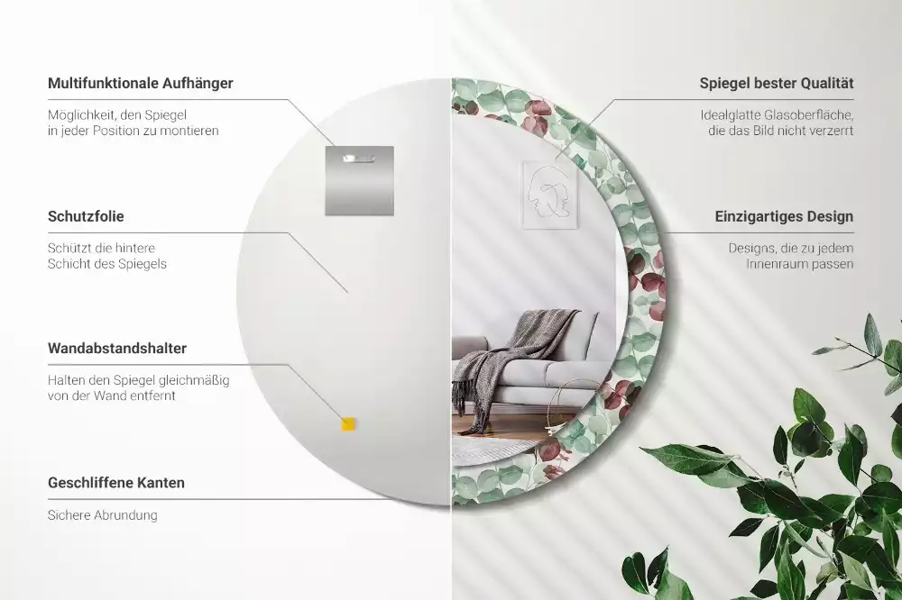 Kerek dísztükör Eukaliptusz