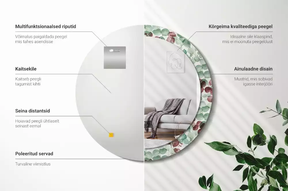 Kerek dísztükör Eukaliptusz