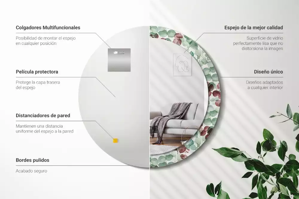 Kerek dísztükör Eukaliptusz