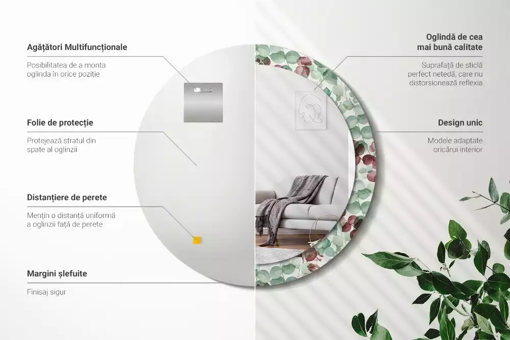 Kerek dísztükör Eukaliptusz