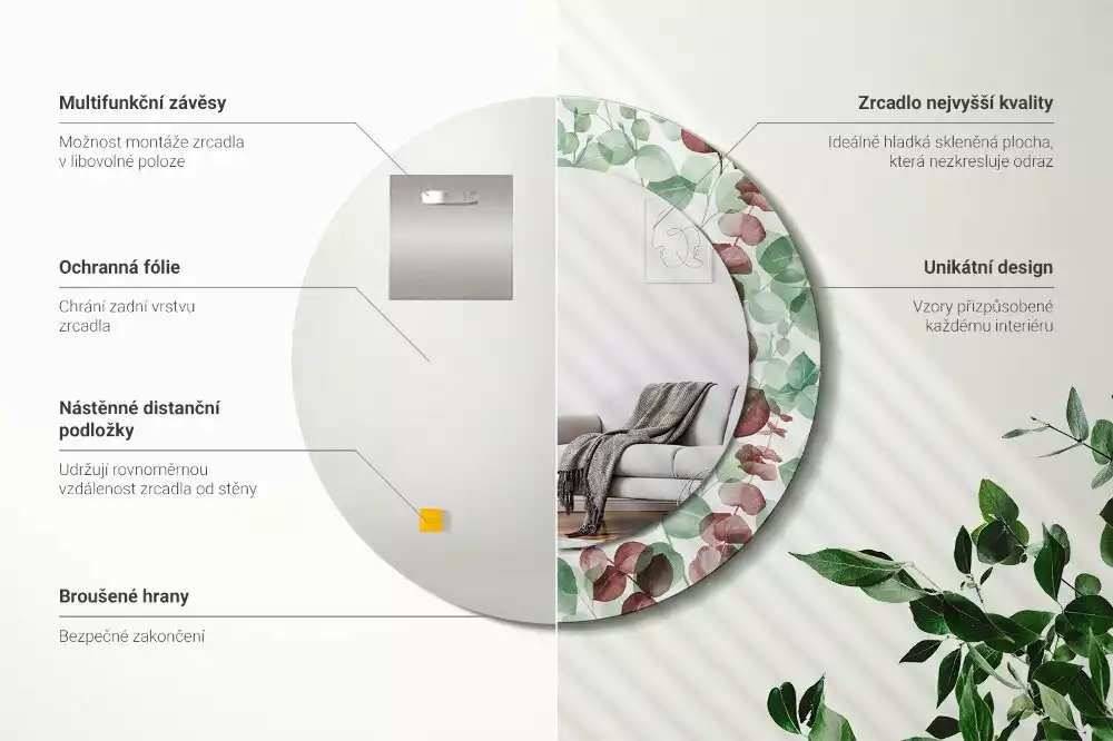 Kerek dísztükör Eukaliptusz