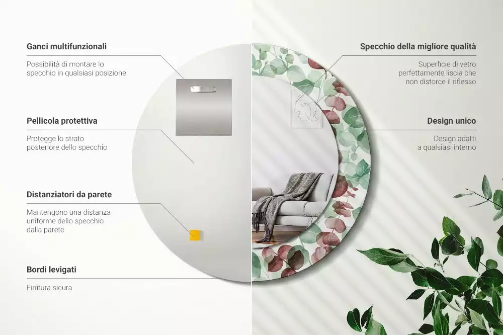 Kerek dísztükör Eukaliptusz