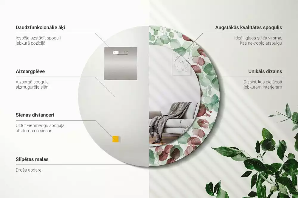 Kerek dísztükör Eukaliptusz