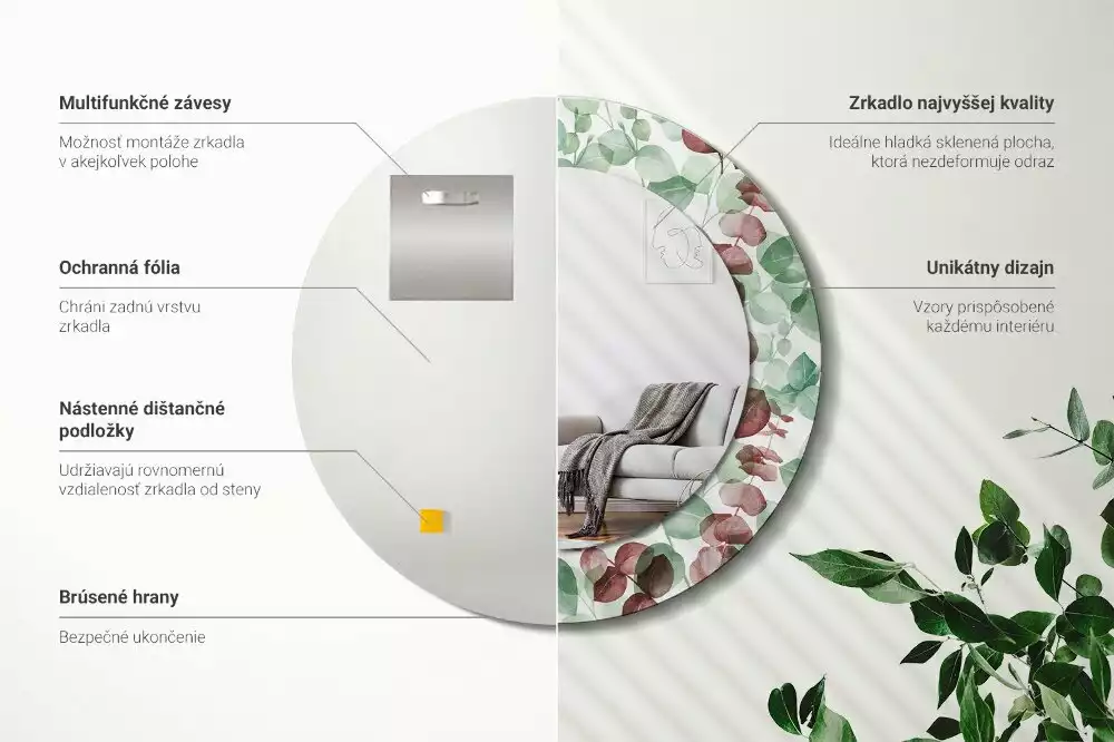 Kerek dísztükör Eukaliptusz