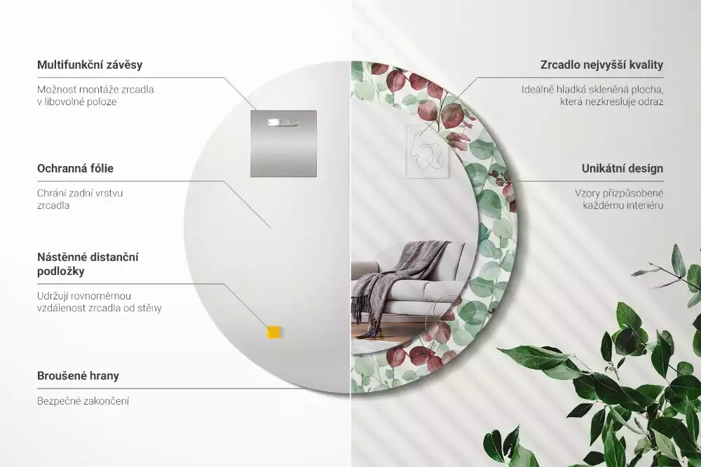 Kerek dísztükör Eukaliptusz