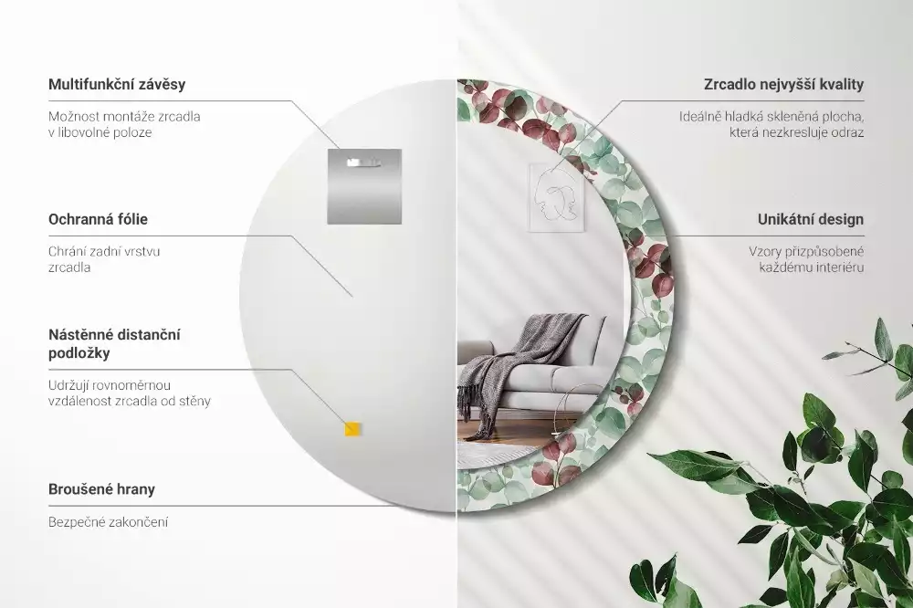 Kerek dísztükör Eukaliptusz