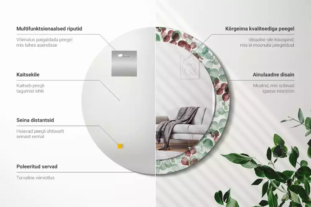 Kerek dísztükör Eukaliptusz