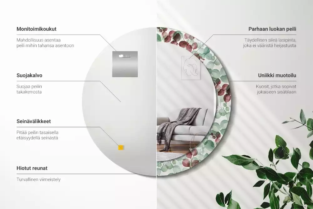 Kerek dísztükör Eukaliptusz