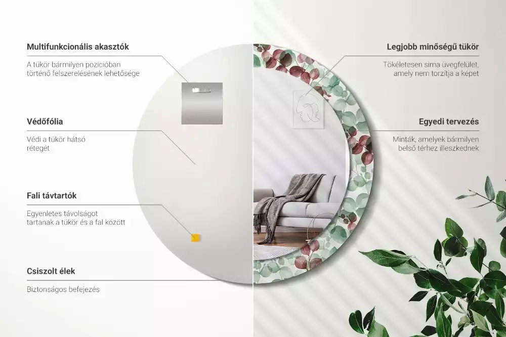 Kerek dísztükör Eukaliptusz