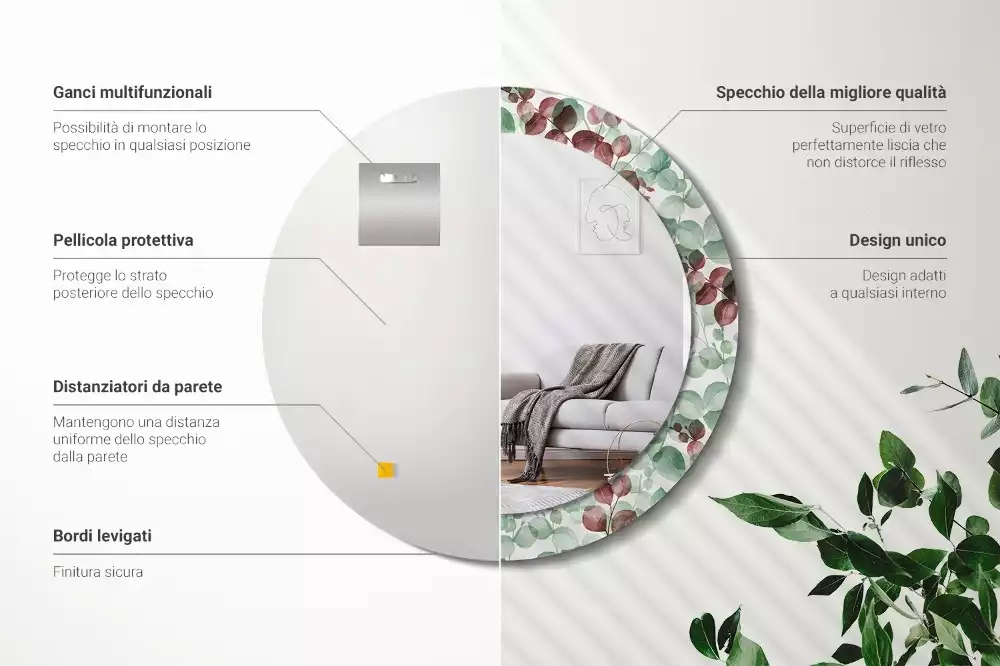 Kerek dísztükör Eukaliptusz