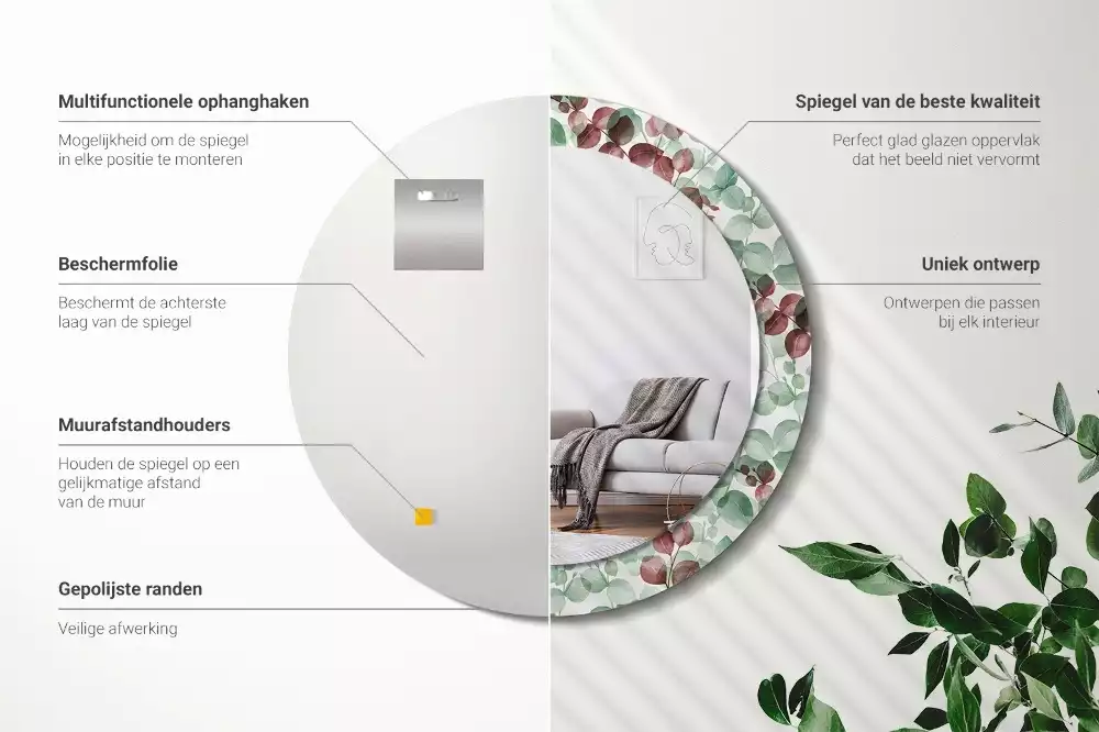 Kerek dísztükör Eukaliptusz