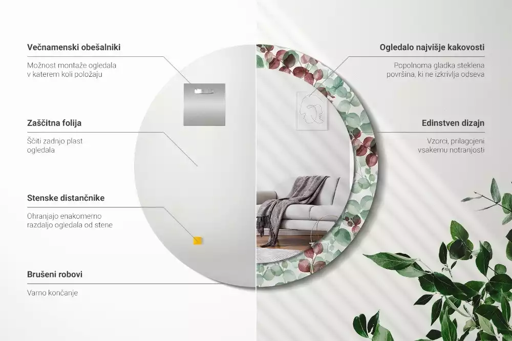 Kerek dísztükör Eukaliptusz