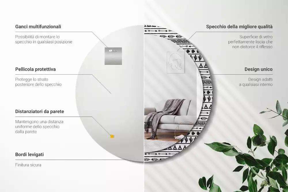 Kerek dísztükör Boho minimalista