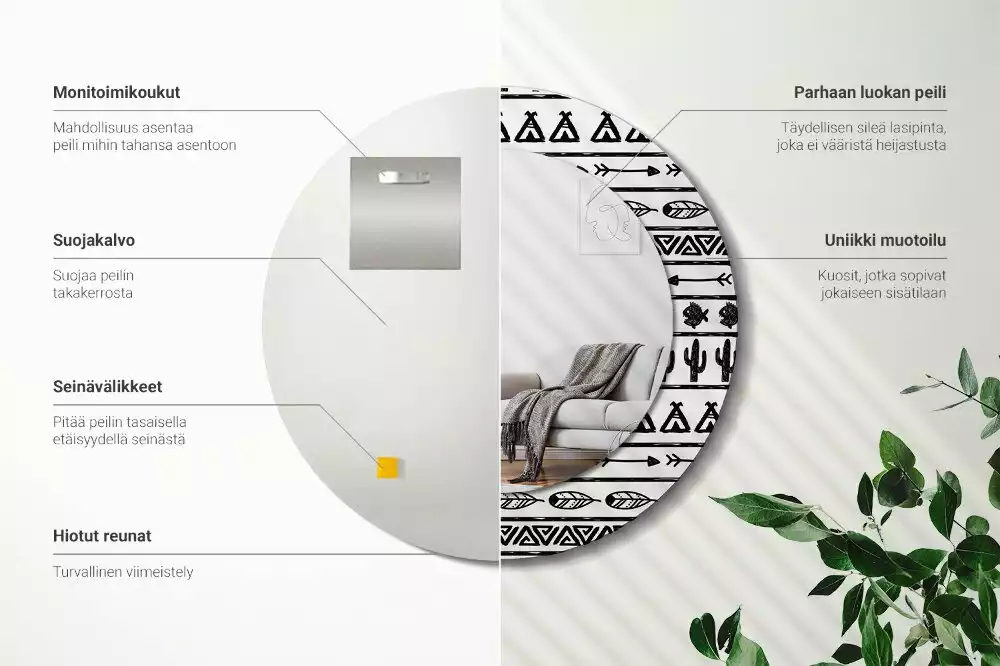 Kerek dísztükör Boho minimalista