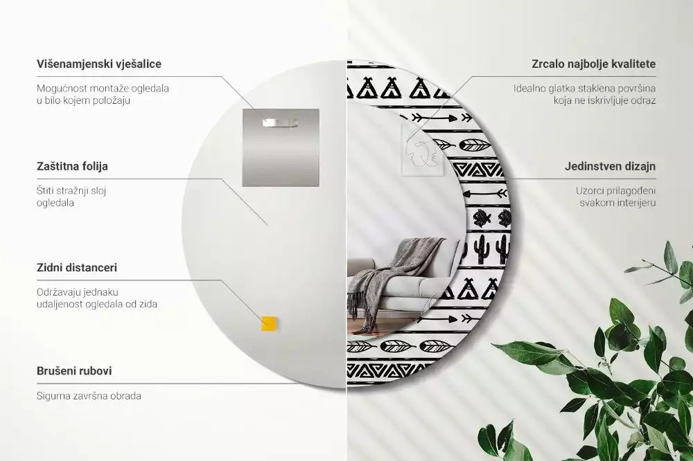 Kerek dísztükör Boho minimalista