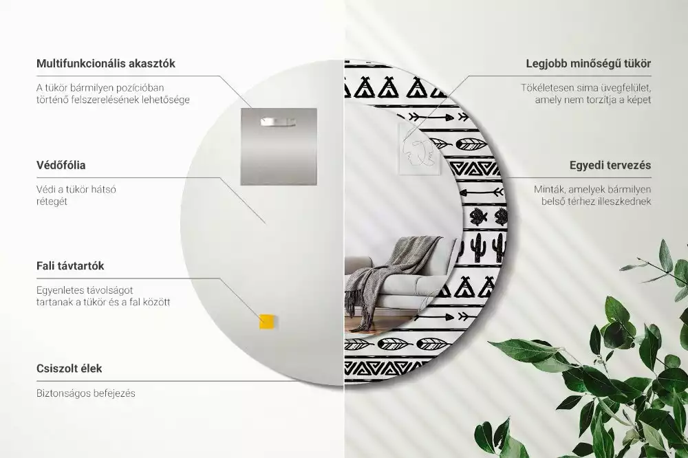 Kerek dísztükör Boho minimalista