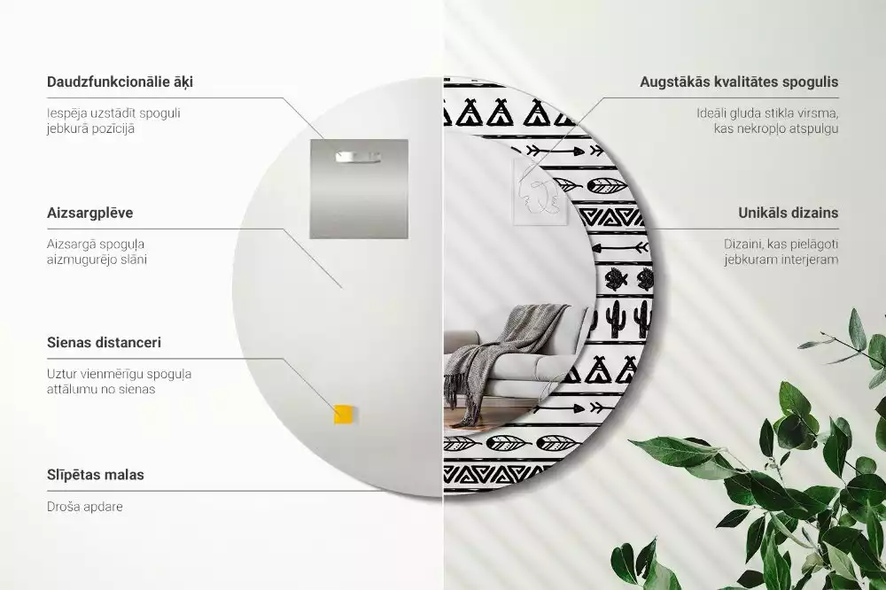 Kerek dísztükör Boho minimalista