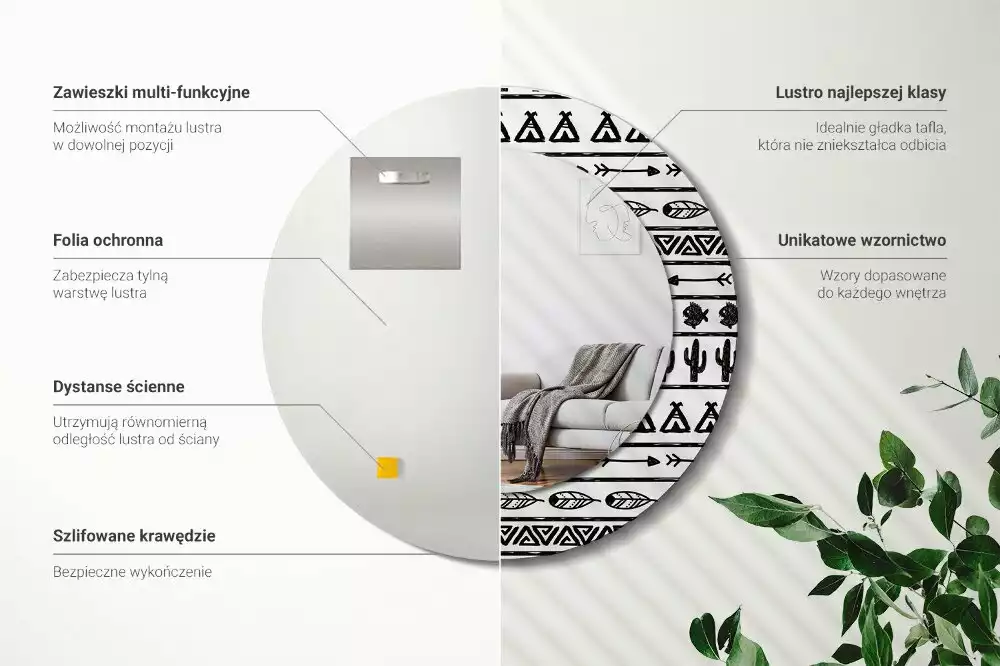 Kerek dísztükör Boho minimalista