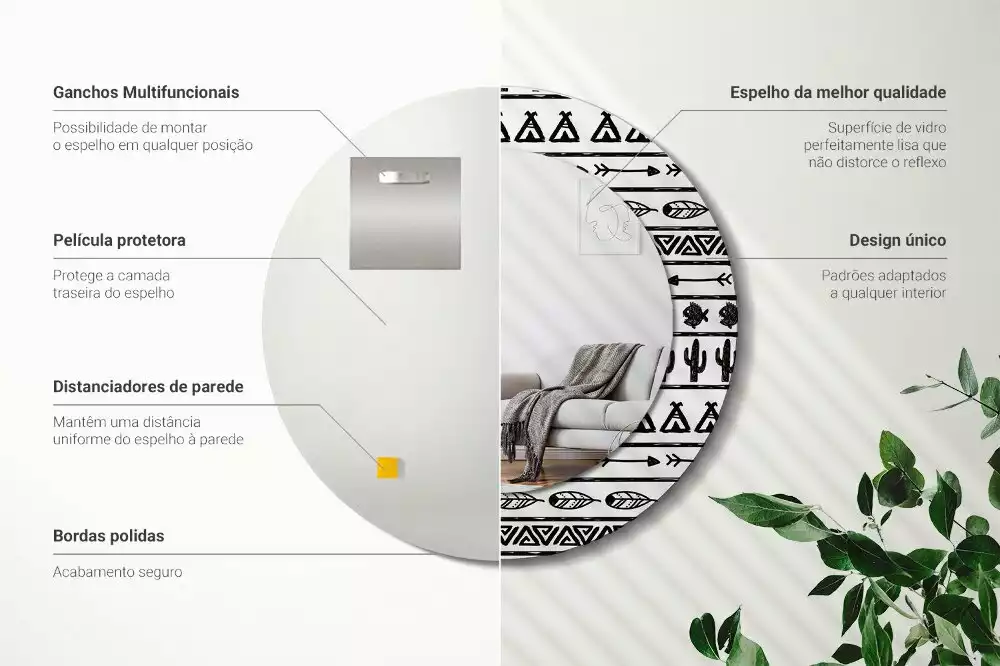 Kerek dísztükör Boho minimalista