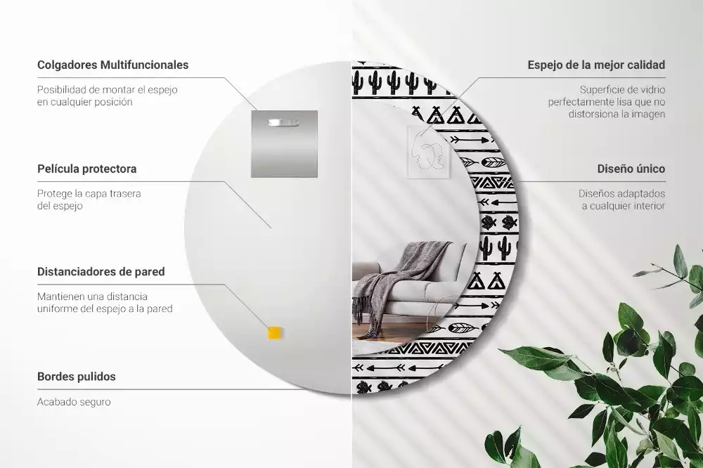 Kerek dísztükör Boho minimalista