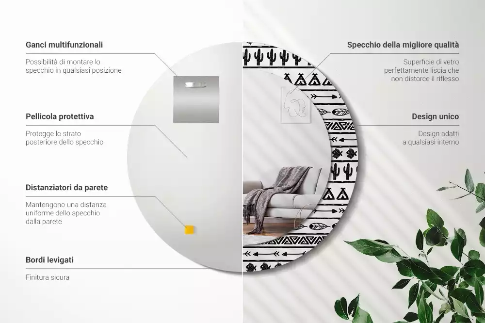 Kerek dísztükör Boho minimalista