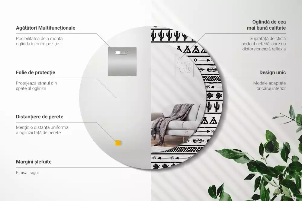 Kerek dísztükör Boho minimalista