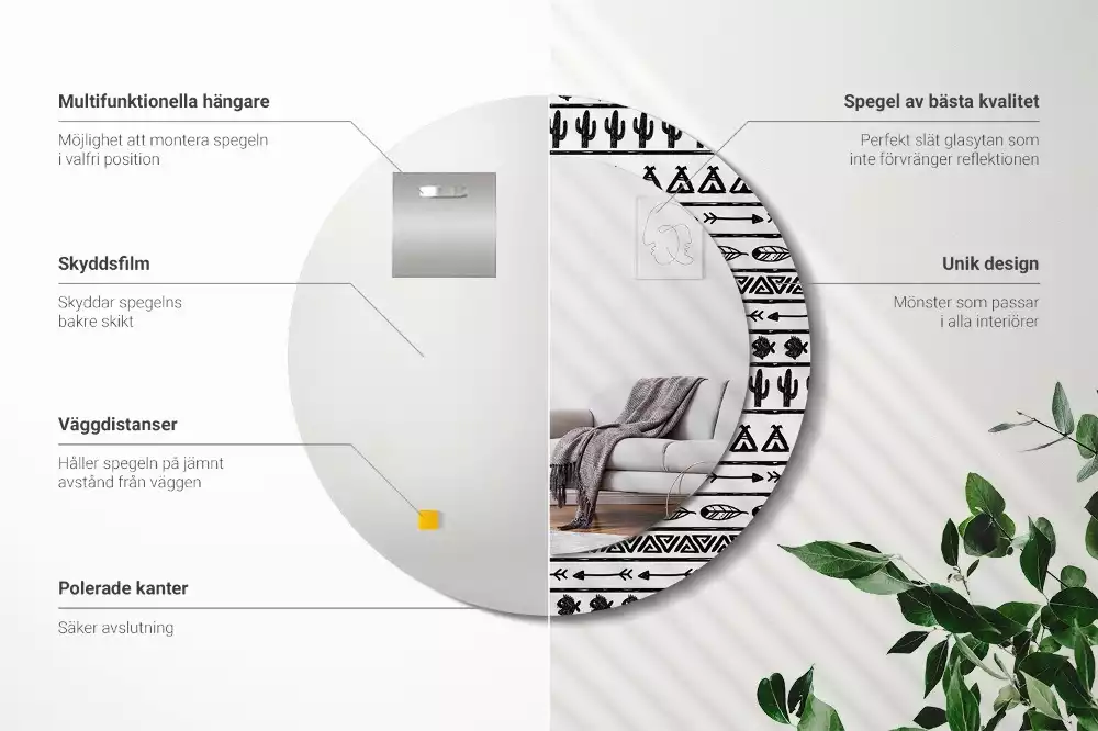 Kerek dísztükör Boho minimalista